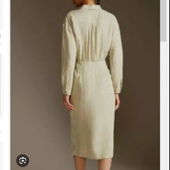 Anthropologie 4 NWT V-Neck Knot Front Midi Dress Sage Green Linen Blend - Picture 9 of 12